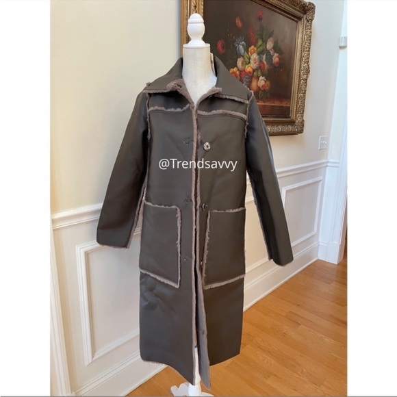 ANTHROPOLOGIE Maeve Kerry Reversible Faux Fur Shearling Long Coat Dark Grey NWT - Picture 11 of 14